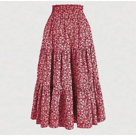 Pink Floral Three Tier Maxi Skirt, Small. Ultra feminine - Picture 1 of 9